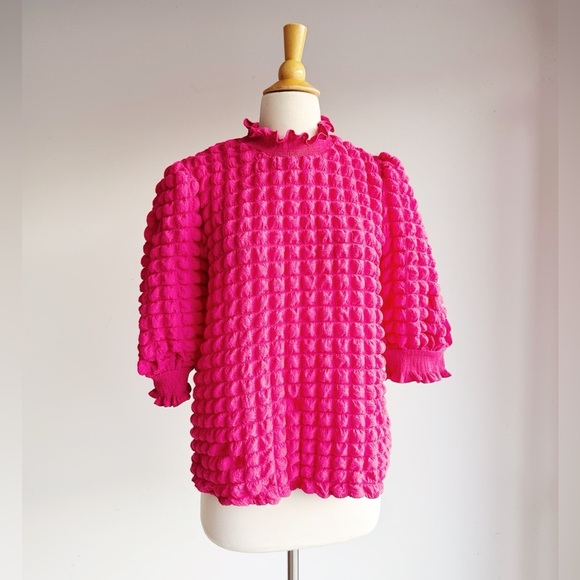 ENGLISH FACTORY Pink Bubble Mock Neck Top M - Picture 3 of 7